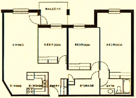 Three Bedroom floor plan 3